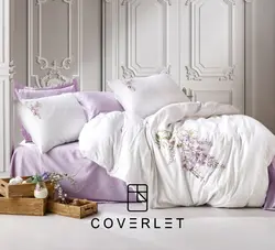 روتختی دونفره سفید و یاسی طرح‌دار کاوری Mita - کاورلت