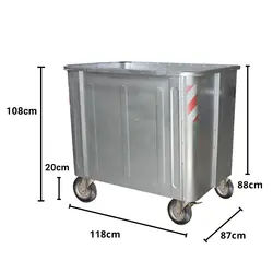 سطل زباله 1100لیتری فلزی بدون درب مکعب