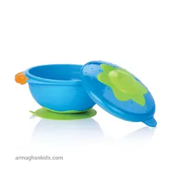 کاسه درب دار چسبان 9+ ماه نابی NUBY ظرفیت 300 میلی لیتر آبی