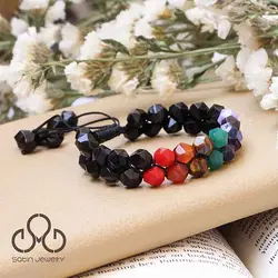 دستبند هفت چاکرا و عقیق سیاه