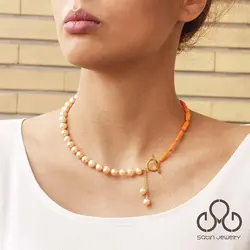 گردنبند مرجان و مروارید گلبهی