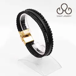 دستبند چرم مشکی و اونیکس