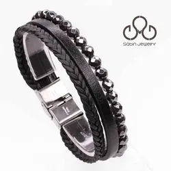 دستبند چرم و سنگ حدید