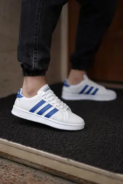 کتونی ادیداس کف صاف سفید ابی