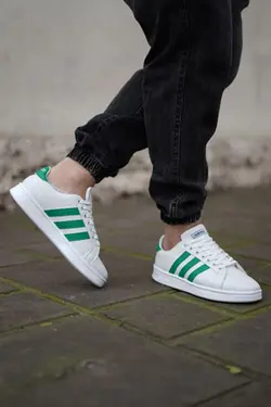 کتونی ادیداس سفید کف صاف سه خط سبز