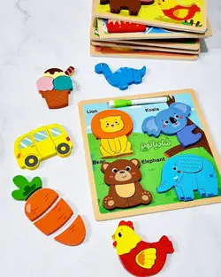 پازل چوبی ۴تایی با وایتبرد سبزیجات