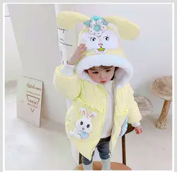 کاپشن دخترانه فانتزی طرح خرگوشی با رویه و‌خز ضدحساسیت یک تا پنج ساله