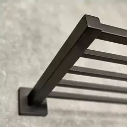 رخت آویز دیواری حمام هتلی 63 سانت پایه مربع (مشکی مات) - فروشگاه اینترنتی سام