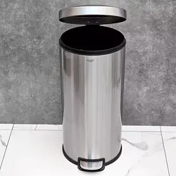 سطل 30 لیتر پدالی استوانه گرد اسمارت (استیل مات) - فروشگاه سام