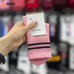 جوراب ساقدار اسپرت طرح دوخط تناژ صورتی