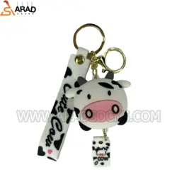 جاکلیدی سیلیکونی طرح گاو با بند سفید