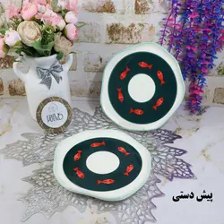 ظروف سرامیکی طرح ماهی قرمز دور سبز - کلبه هنر