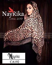 روسری نخی قهوه ای سایز 140 پلنگی درشت با حاشیه پلنگی ریز کد CA192