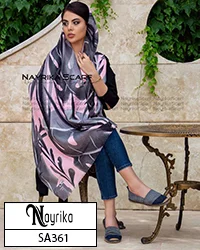 شال نخی صورتی با برگ هاوایی طوسی کد SA361