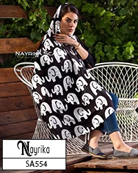 شال نخی فانتزی مشکی با فیل سفید کد SA554