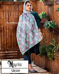 شال نخی فانتزی طوسی با گلدان کاکتوس سبز کد SA541