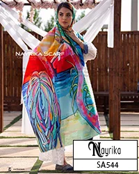 شال نخی طرح ساحل و نخل رنگی و شاد کد SA544