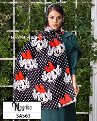 شال نخی فانتزی مشکی توپی سفید با مینی موس کد SA563