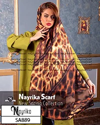 شال نخی پلنگی سایه روشن قهوه ای و کرم کد SA889