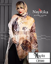 روسری نخی سایز 140 آبرنگی کرم و نسکافه ای و برگ قهوه ای کد CB580