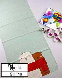 شال نخی فانتزی دخترانه سبز روشن با خرس سفید و قهوه ای کد SHF19