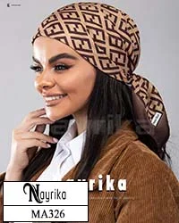 مینی اسکارف نسکافه ای برند FENDI با حاشیه قهوه ای کد MA326