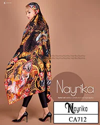 روسری نخی مشکی سایز 140 با بته جقه طلایی و رنگی کد CA712