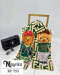 شال نخی فانتزی سبز و کرم FENDI و تدی کد SF753