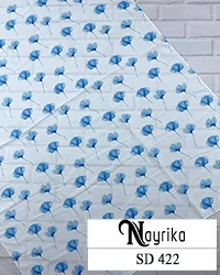 شال نخی تابستانه سفید با گل شقایق آبی آسمانی کد SD422