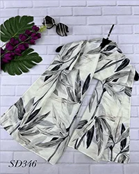 شال نخی سفید با برگ هاوایی کرم و مشکی کد SD346