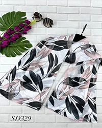 شال نخی سفید با برگ هاوایی کرم و مشکی کد SD329