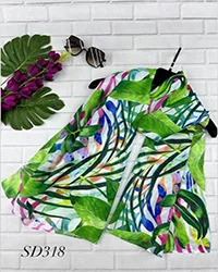 شال نخی تابستانه سفد با برگ رنگی کد SD318
