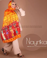 شال نخی تابستانه نارنجی با حاشیه زن هندی کد SF478