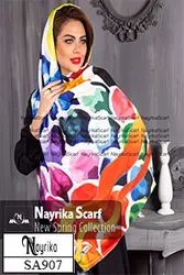 شال نخی سفید طرح صدف با رنگهای شاد کد SA907 - فروشگاه نایریکا