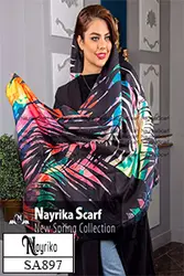 شال نخی آبرنگی شاد با برگ هاوایی مشکی کد SA897 - فروشگاه نایریکا
