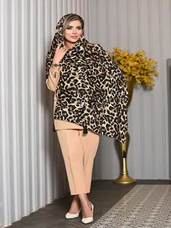 شال نخی پلنگی کرم نسکافه ای و مشکی کد SG235