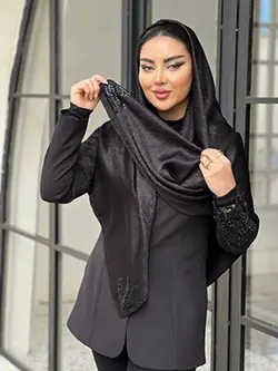 روسری مجلسی قواره ۱۲۰ مشکی پولک و نگین دوزی مشکی کد SH-002-18
