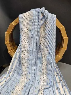 شال نخی پلیسه هلویی و طوسی با شکوفه های سفید کد NA47