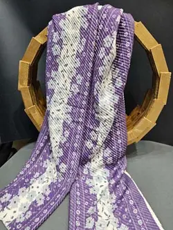 شال نخی پلیسه هلویی و طوسی با شکوفه های سفید کد NA47