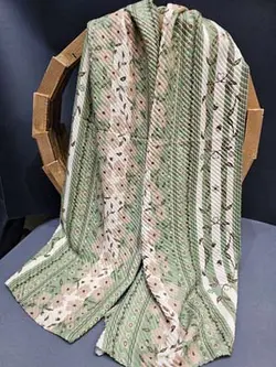 شال نخی پلیسه هلویی و طوسی با شکوفه های سفید کد NA47