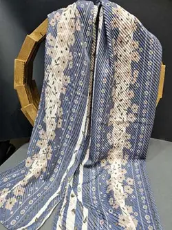 شال نخی پلیسه هلویی و طوسی با شکوفه های سفید کد NA47