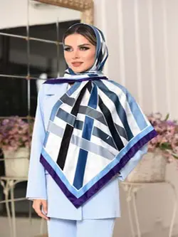 روسری ابریشم توییل سایز ۱۲۰سفید با نوار پهن سبز با حاشیه سبز و کرم کد SC56