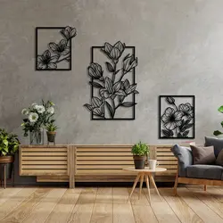 تابلو فلزی دیواری سه تکه گل