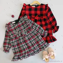 سارافون کشمیر چهارخونه تک پاپیون - مهدینا کیدز | فروشگاه لباس کودک و نوجوان