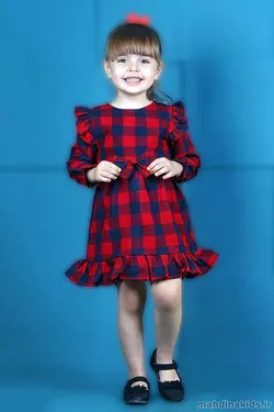 سارافون کشمیر چهارخونه تک پاپیون - مهدینا کیدز | فروشگاه لباس کودک و نوجوان