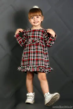 سارافون کشمیر چهارخونه تک پاپیون - مهدینا کیدز | فروشگاه لباس کودک و نوجوان