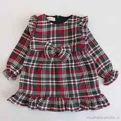 سارافون کشمیر چهارخونه تک پاپیون - مهدینا کیدز | فروشگاه لباس کودک و نوجوان