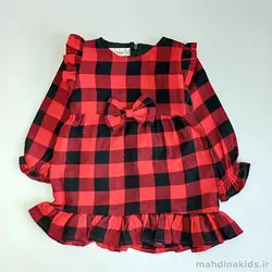 سارافون کشمیر چهارخونه تک پاپیون - مهدینا کیدز | فروشگاه لباس کودک و نوجوان