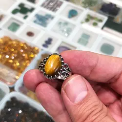 انگشتر نقره مردانه سنگ چشم ببر طبیعی مدل چنگ سیاه قلم ۲۳۵۴۰۷