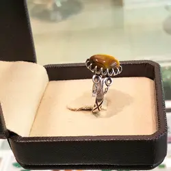 انگشتر نقره مردانه سنگ چشم ببر طبیعی مدل چنگ سیاه قلم ۲۳۵۴۰۷